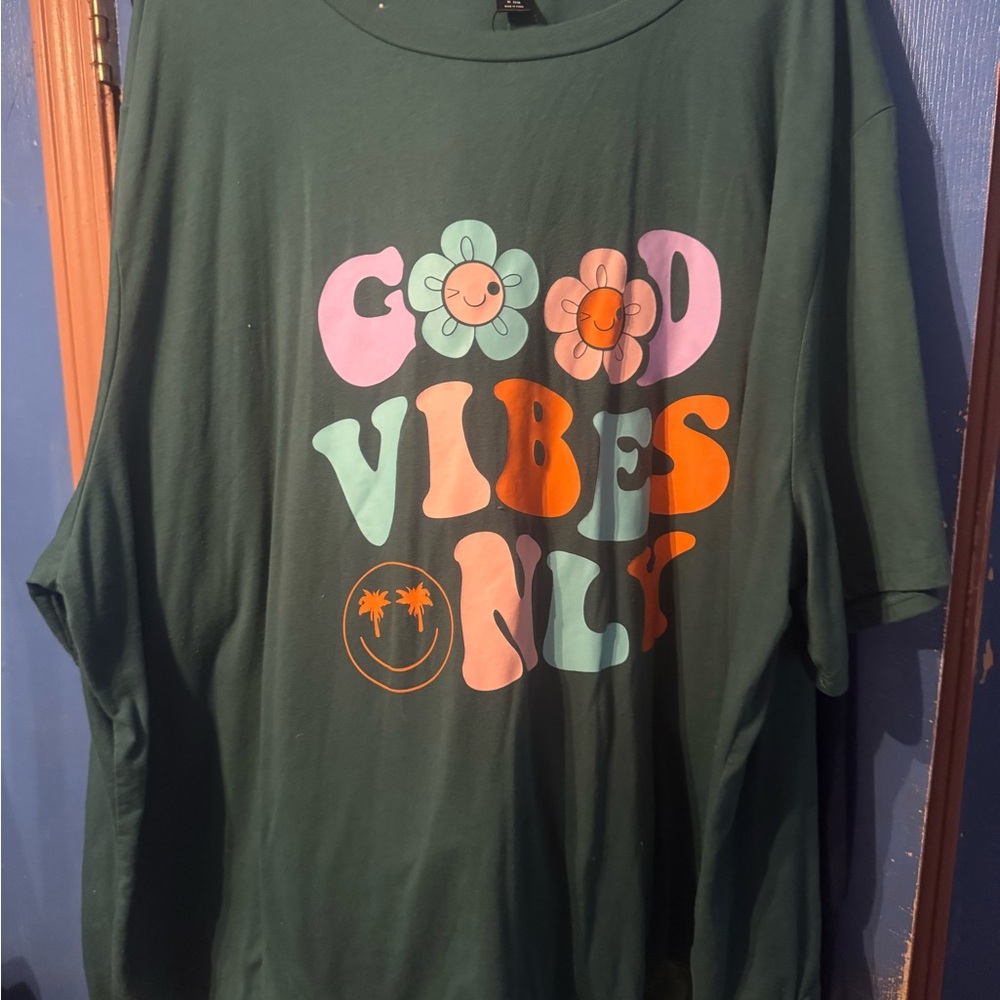 SHEIN Green 'Good Vibes Only' Graphic Tee